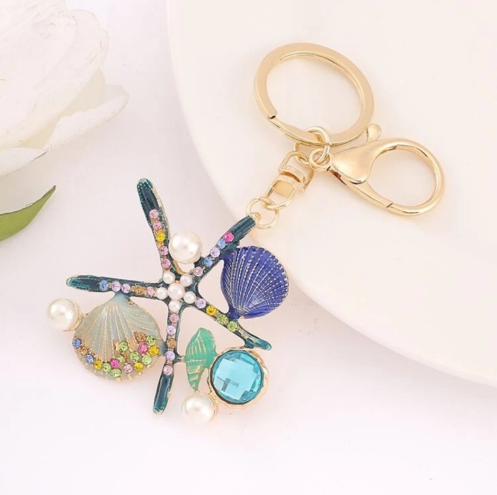 Handbag Charm Starfish, shells and gems